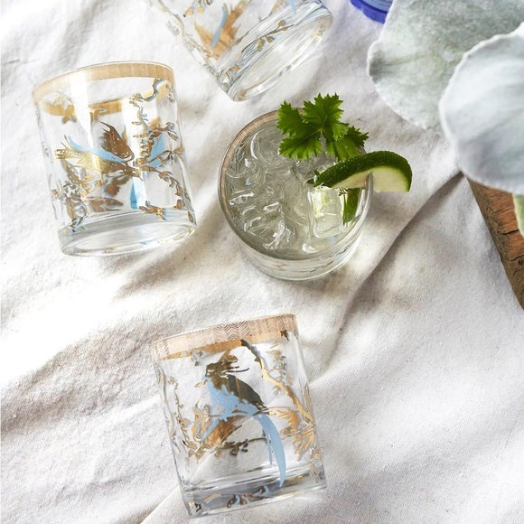 PATINA VIE Chantuse Rocks 18K Gold Filigree French Bird Motif Glass 15oz NEW - Picture 1 of 7